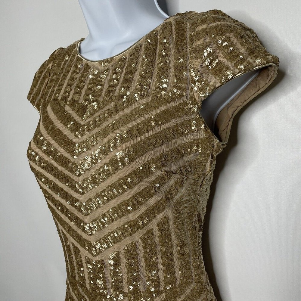Dress The Population Tabitha Gold Sequin Mesh Art Deco Mini Dress - Picture 6 of 8
